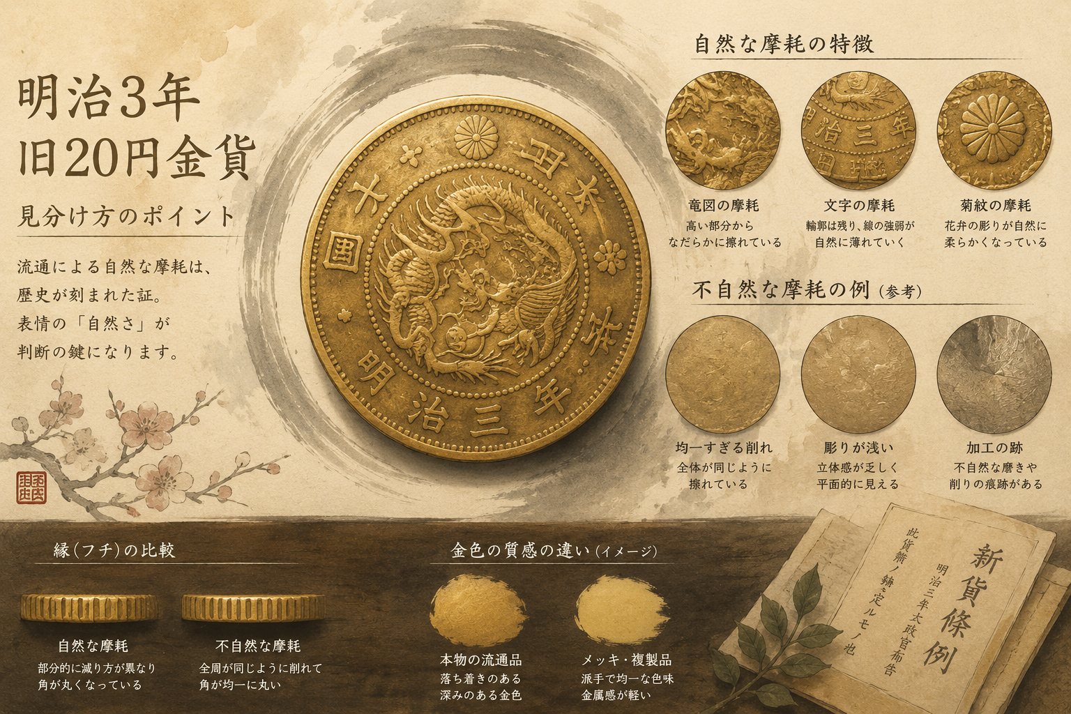 旧20円金貨 明治3年の見分け方｜流通品でも価値を判断する前に確認すべきポイント