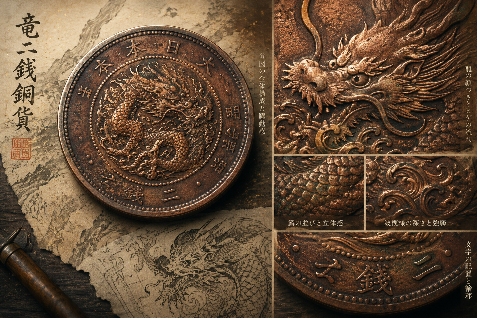 竜2銭銅貨の龍図を見分ける方法｜本物の特徴とデザイン比較 - 古銭買取