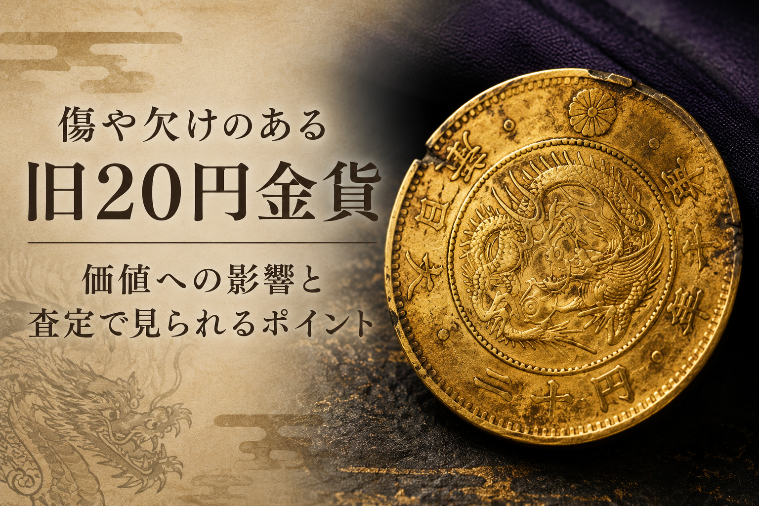 旧20円金貨の龍図デザイン｜見分け方と特徴を図解で解説【判別ポイント