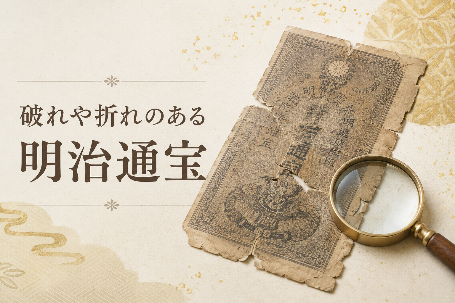 破れや折れのある明治通宝|価値への影響と状態別の評価ポイントを鑑定士が解説