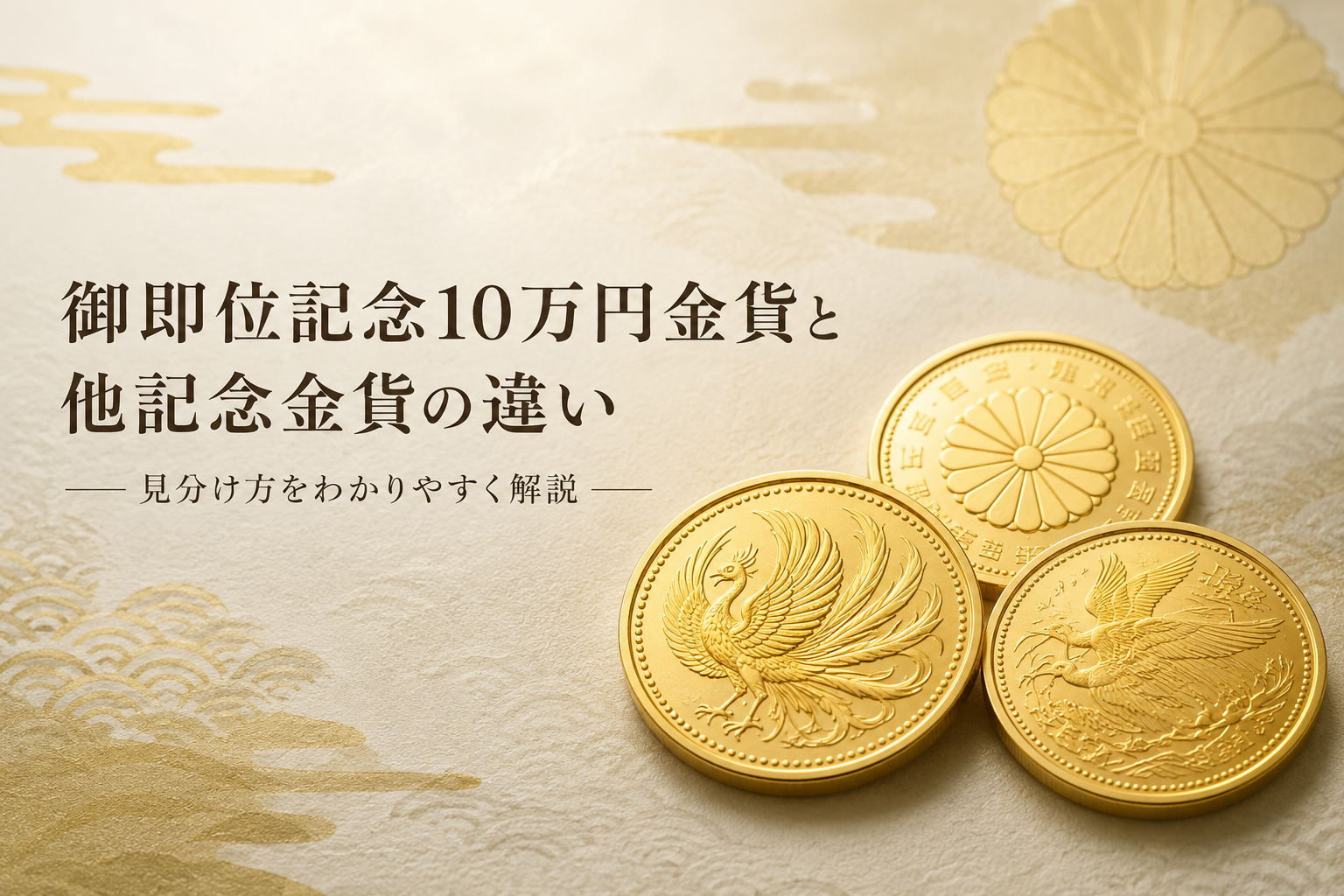 御即位記念10万円金貨と他記念金貨の違い|比較でわかる見分け方を鑑定士が解説